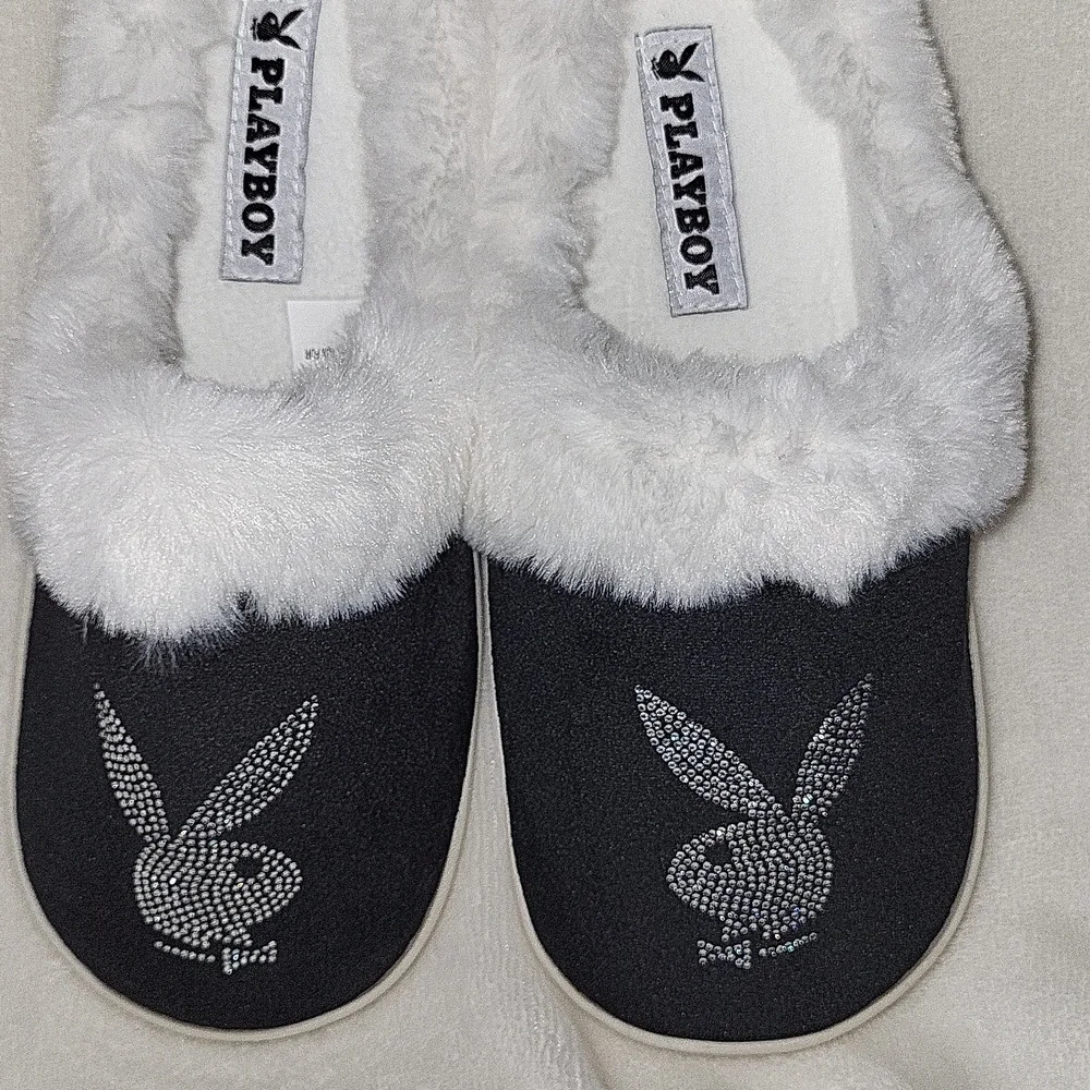 Playboy Black and White Slippers - Picture 2 of 8